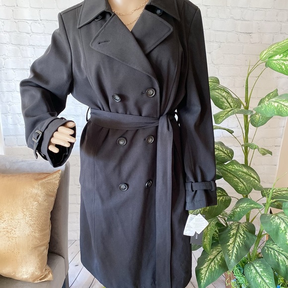 BNWT Jones NY Black Trench Coat Double Breasted Double Removable Liner - Picture 1 of 10